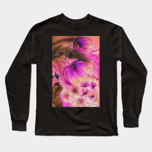 muted fushia tropical ferns palms, hazy summer print Long Sleeve T-Shirt